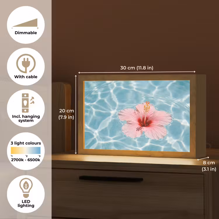 Hibiscus - Water - Roze Light Box met kabel (Tafellamp) klein -USP_EN