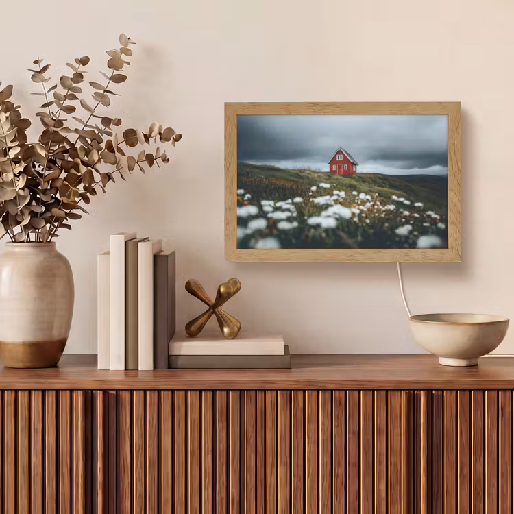 Heuvel - Huisje - Bloemen - Wit Light Box met kabel (Tafellamp) klein -sfeer2
