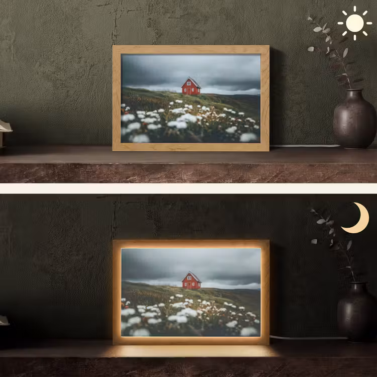 Heuvel - Huisje - Bloemen - Wit Light Box met kabel (Tafellamp) klein -sfeer3