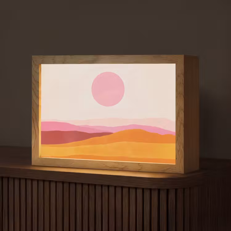 Heuvels - Oranje - Zon - Abstract Light Box met kabel (Tafellamp) klein -z3d_website
