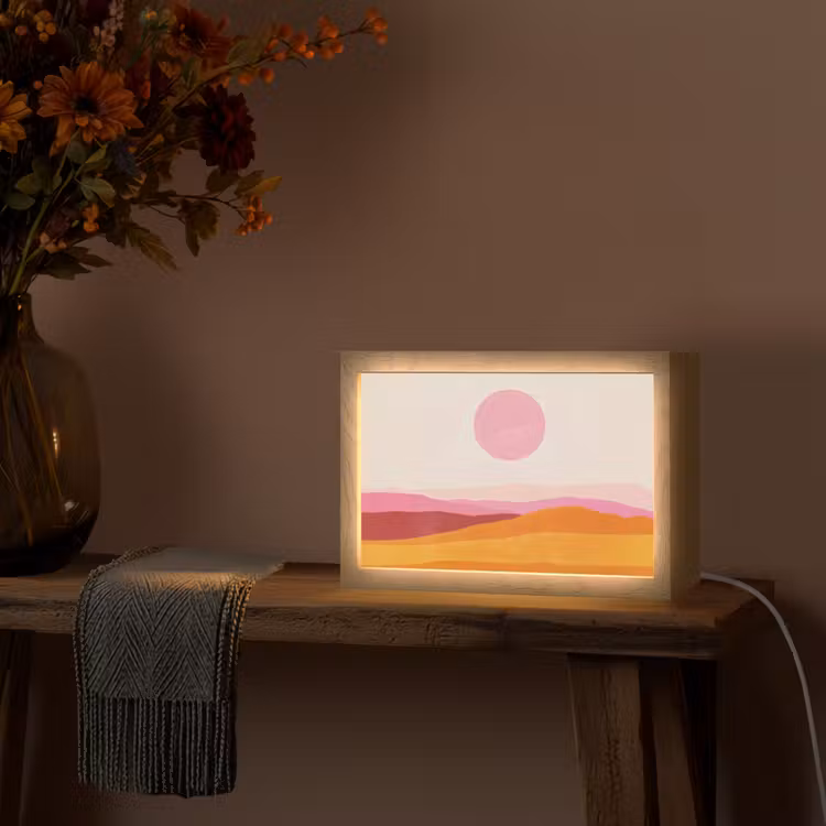 Heuvels - Oranje - Zon - Abstract Light Box met kabel (Tafellamp) klein -sfeer4
