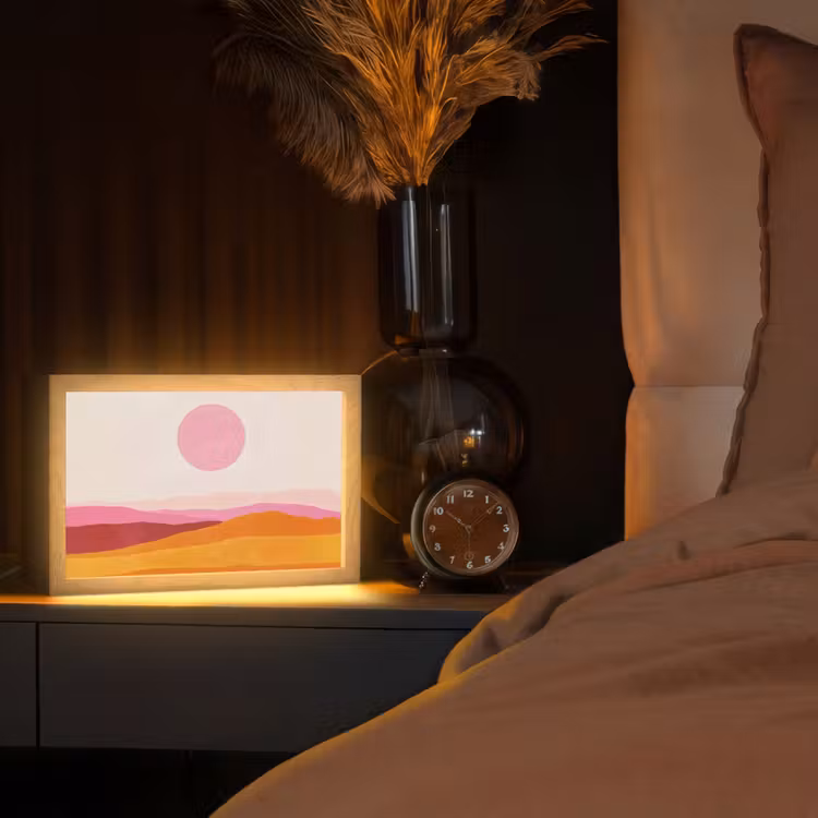 Heuvels - Oranje - Zon - Abstract Light Box met kabel (Tafellamp) klein -sfeer1