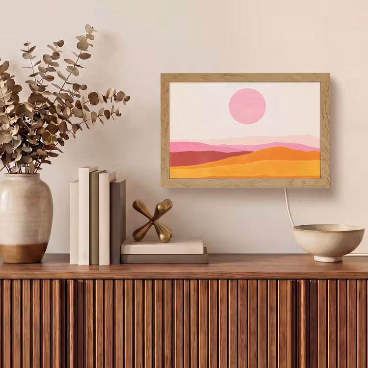 Heuvels - Oranje - Zon - Abstract Light Box met kabel (Tafellamp) klein -sfeer2