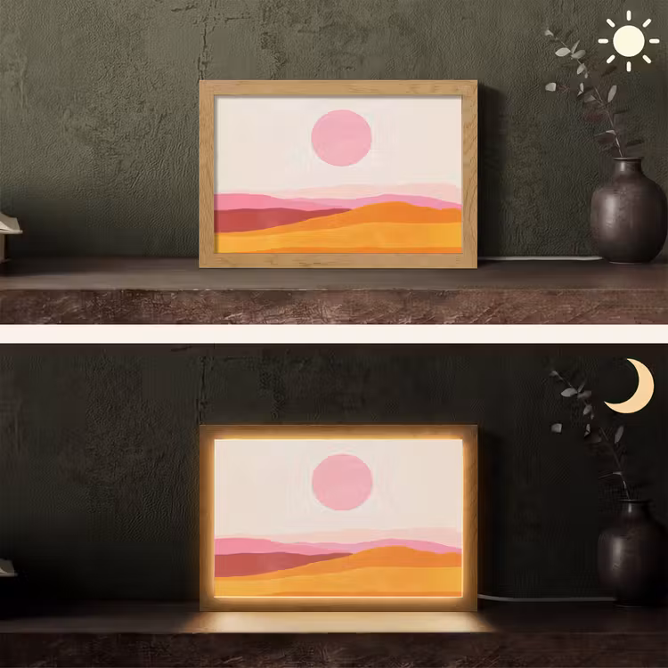 Heuvels - Oranje - Zon - Abstract Light Box met kabel (Tafellamp) klein -sfeer3