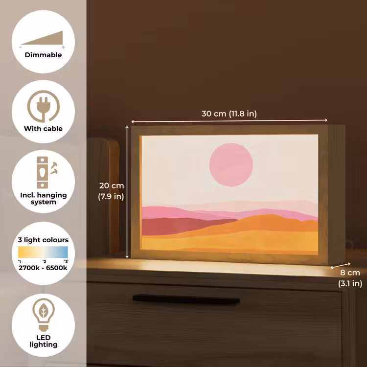 Heuvels - Oranje - Zon - Abstract Light Box met kabel (Tafellamp) klein -USP_EN