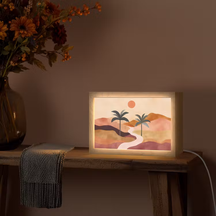 Heuvels - Palmbomen - Abstract Light Box met kabel (Tafellamp) klein -sfeer4