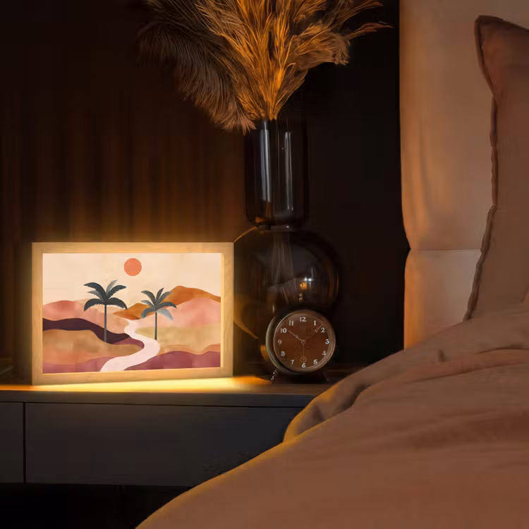 Heuvels - Palmbomen - Abstract Light Box met kabel (Tafellamp) klein -sfeer1