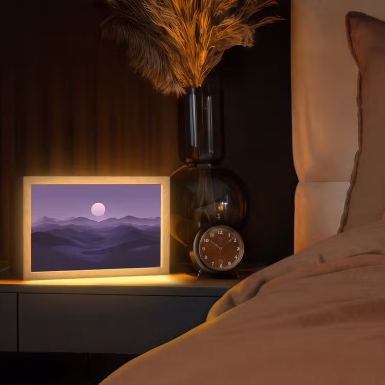 Heuvels - Paars - Mist - Zon Light Box met kabel (Tafellamp) klein -sfeer1