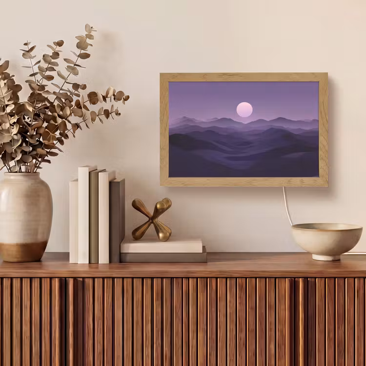 Heuvels - Paars - Mist - Zon Light Box met kabel (Tafellamp) klein -sfeer2