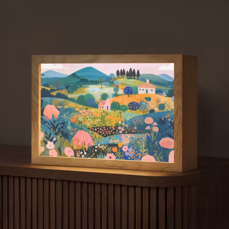 Heuvellandschap - Fantasierijk - Kleurcontrasten Light Box met kabel (Tafellamp) klein -z3d_website