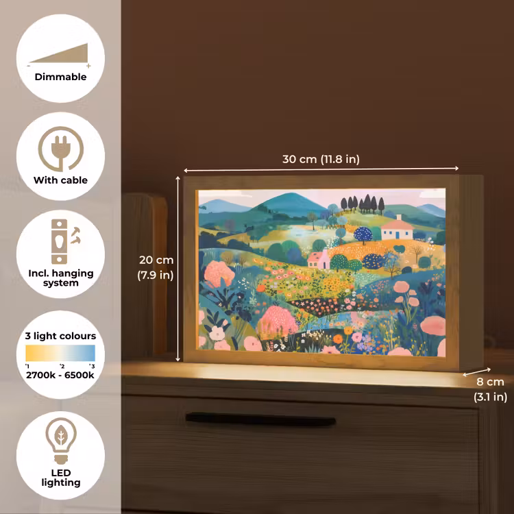 Heuvellandschap - Fantasierijk - Kleurcontrasten Light Box met kabel (Tafellamp) klein -USP_EN