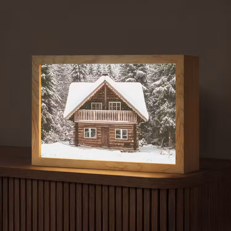Huis - Bos - Winter - Natuur - Sneeuw Light Box met kabel (Tafellamp) klein -z3d_website