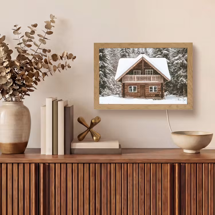 Huis - Bos - Winter - Natuur - Sneeuw Light Box met kabel (Tafellamp) klein -sfeer2