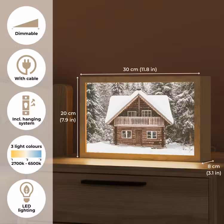 Huis - Bos - Winter - Natuur - Sneeuw Light Box met kabel (Tafellamp) klein -USP_EN