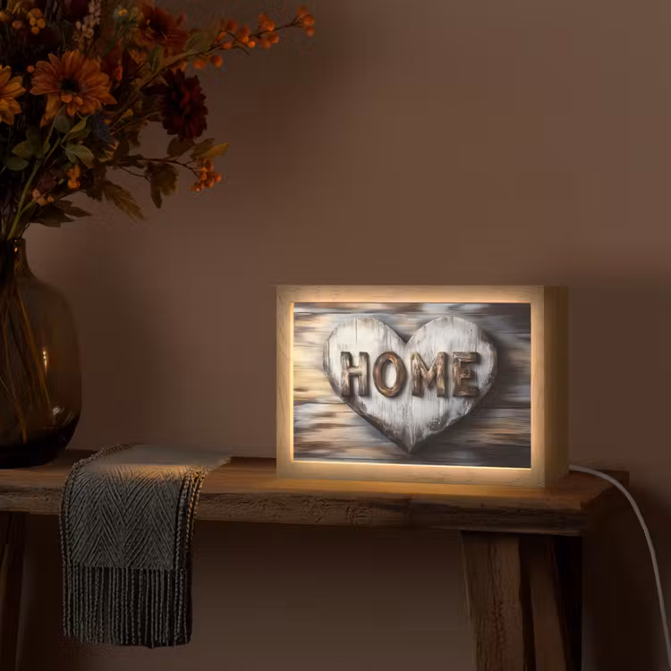 Home - Hart - Houtlook - Liefde Light Box met kabel (Tafellamp) klein -sfeer4