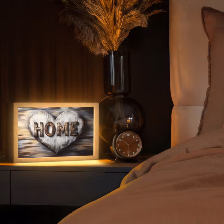 Home - Hart - Houtlook - Liefde Light Box met kabel (Tafellamp) klein -sfeer1