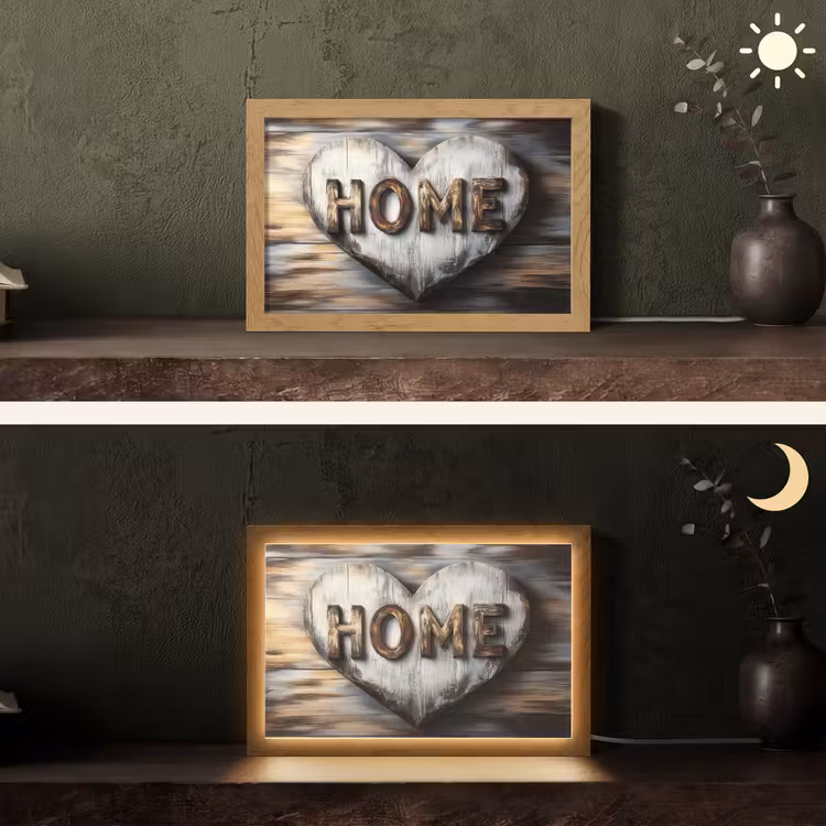 Home - Hart - Houtlook - Liefde Light Box met kabel (Tafellamp) klein -sfeer3