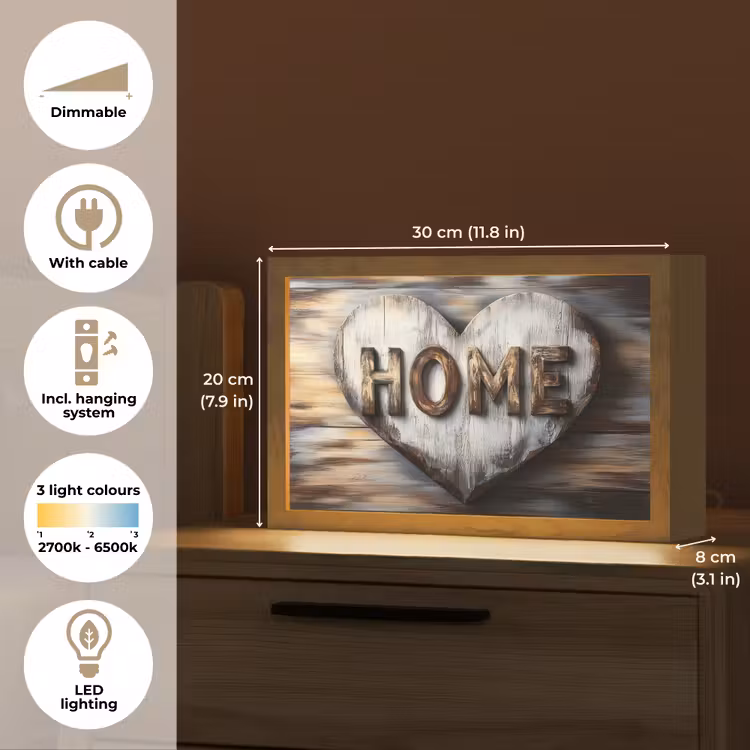 Home - Hart - Houtlook - Liefde Light Box met kabel (Tafellamp) klein -USP_EN