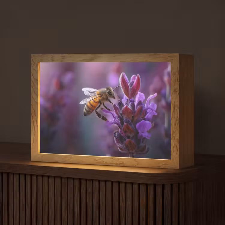 Honingbij - Paarse bloemen - Details Light Box met kabel (Tafellamp) klein -z3d_website