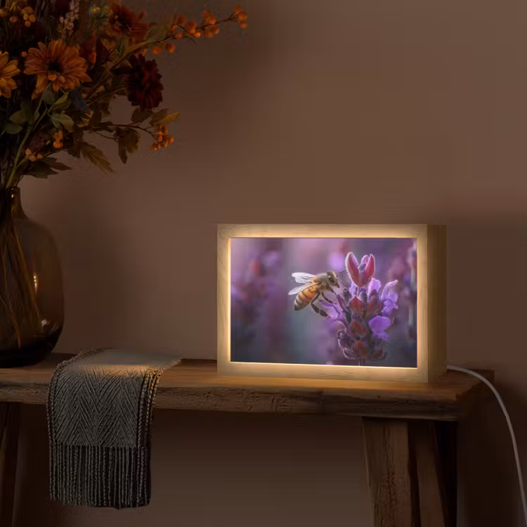 Honingbij - Paarse bloemen - Details Light Box met kabel (Tafellamp) klein -sfeer4