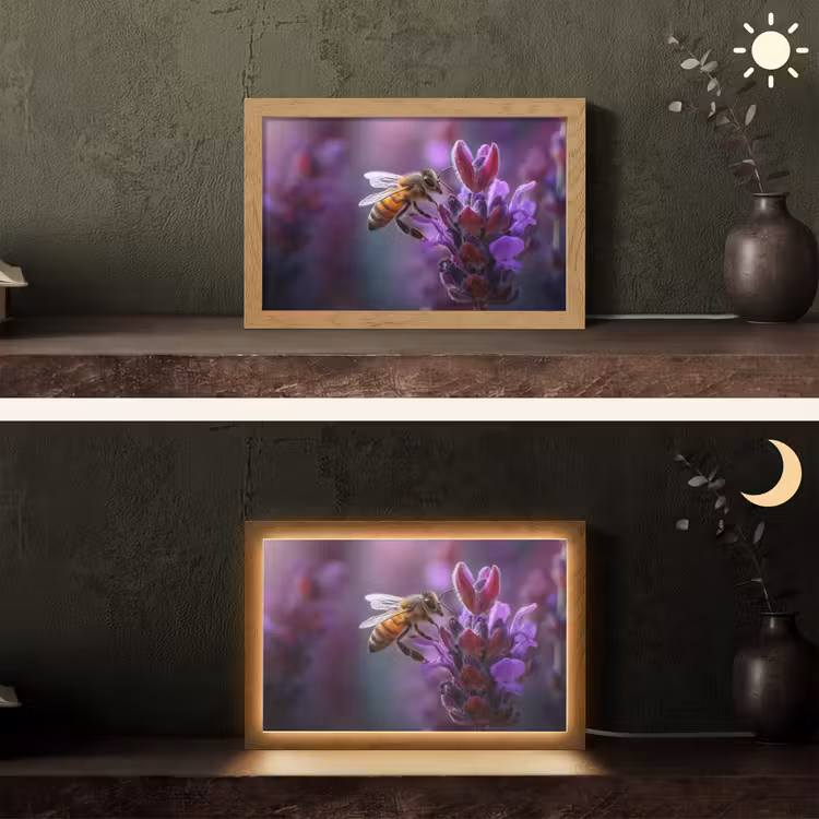 Honingbij - Paarse bloemen - Details Light Box met kabel (Tafellamp) klein -sfeer3