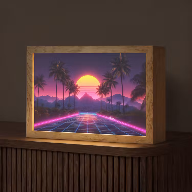 Horizon - Palmbomen - Bergen - Geel Light Box met kabel (Tafellamp) klein -z3d_website