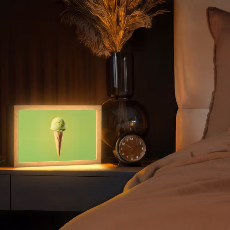Hoorntje - Schepijs - Groen Light Box met kabel (Tafellamp) klein -sfeer1