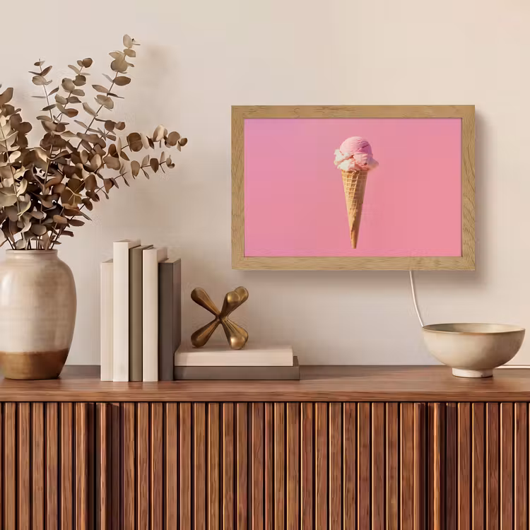 Hoorntje - Schepijs - Roze Light Box met kabel (Tafellamp) klein -sfeer2