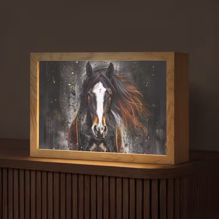 Paard - Dieren - Zwart - Luxe - Modern Light Box met kabel (Tafellamp) klein -z3d_website