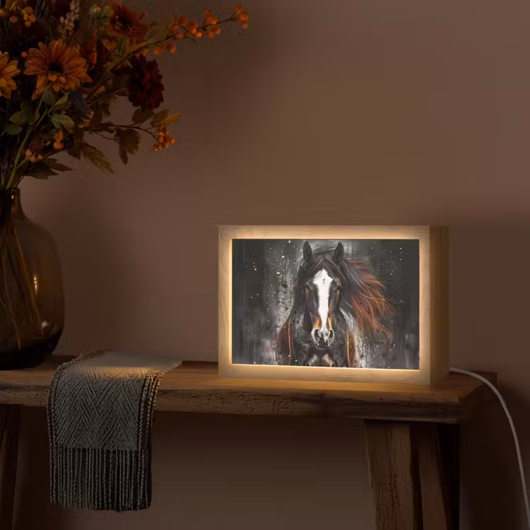 Paard - Dieren - Zwart - Luxe - Modern Light Box met kabel (Tafellamp) klein -sfeer4