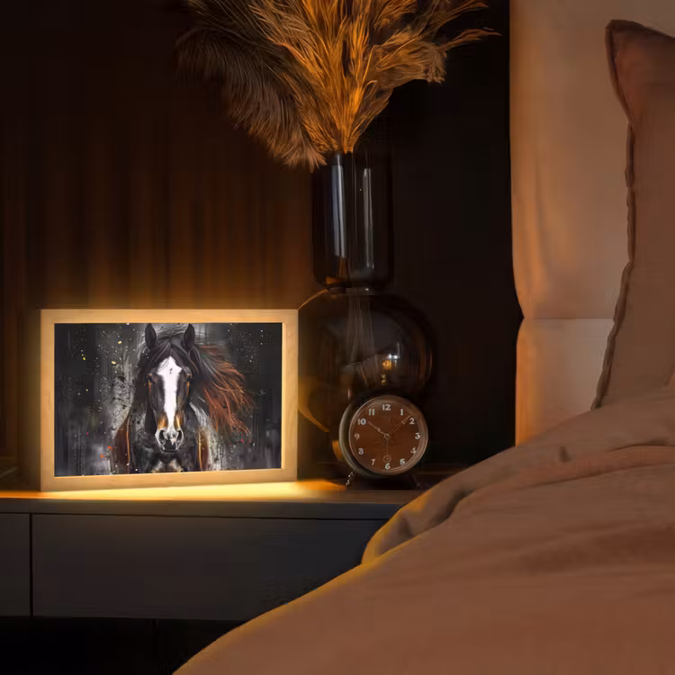 Paard - Dieren - Zwart - Luxe - Modern Light Box met kabel (Tafellamp) klein -sfeer1