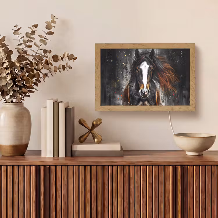 Paard - Dieren - Zwart - Luxe - Modern Light Box met kabel (Tafellamp) klein -sfeer2