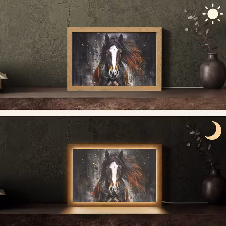 Paard - Dieren - Zwart - Luxe - Modern Light Box met kabel (Tafellamp) klein -sfeer3