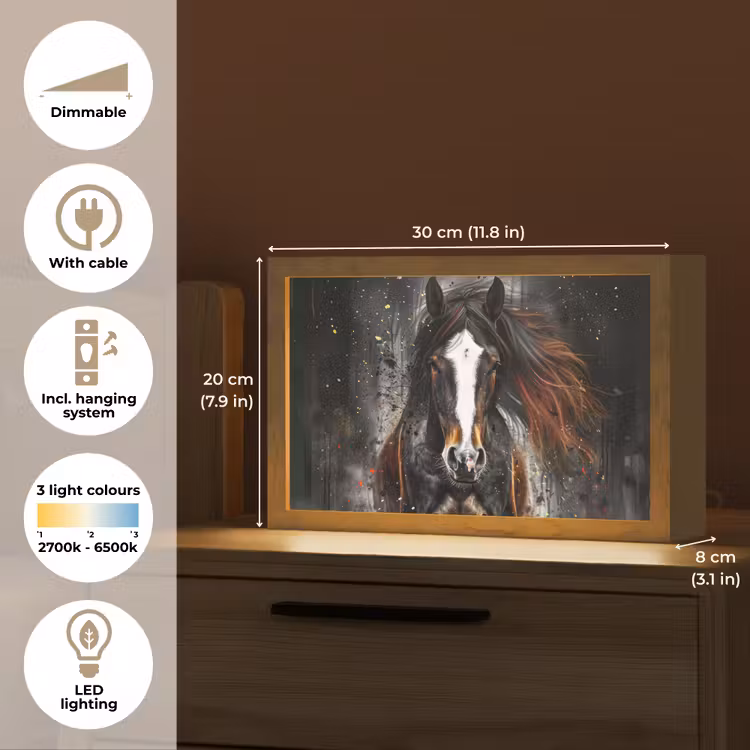 Paard - Dieren - Zwart - Luxe - Modern Light Box met kabel (Tafellamp) klein -USP_EN
