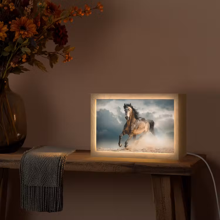 Paard - Dieren - Bruin - Natuur Light Box met kabel (Tafellamp) klein -sfeer4