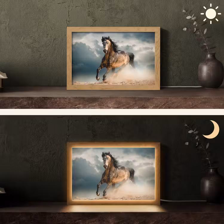 Paard - Dieren - Bruin - Natuur Light Box met kabel (Tafellamp) klein -sfeer3