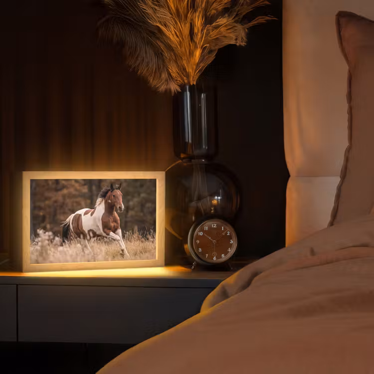 Paard - Bruin - Gras Light Box met kabel (Tafellamp) klein -sfeer1