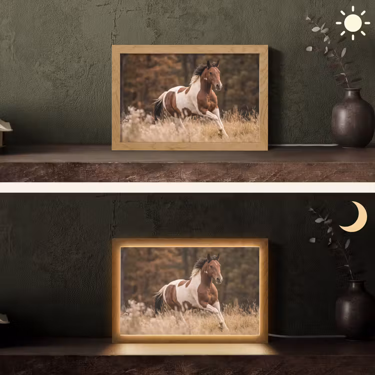 Paard - Bruin - Gras Light Box met kabel (Tafellamp) klein -sfeer3