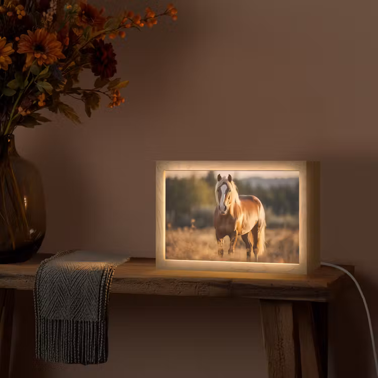 Paard - Bruin - Natuur - Weiland - Dier Light Box met kabel (Tafellamp) klein -sfeer4