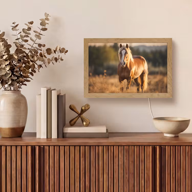 Paard - Bruin - Natuur - Weiland - Dier Light Box met kabel (Tafellamp) klein -sfeer2