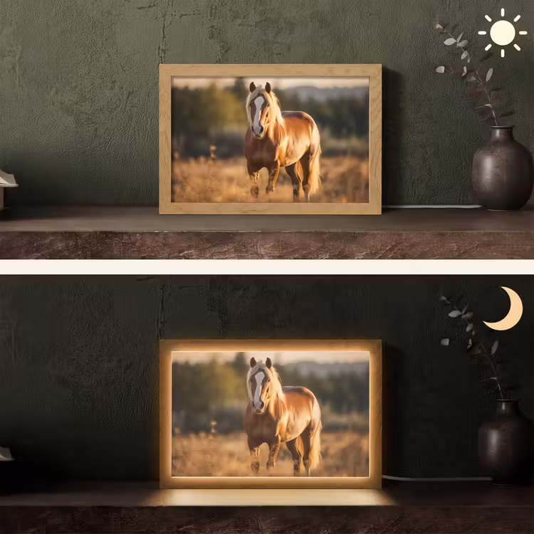 Paard - Bruin - Natuur - Weiland - Dier Light Box met kabel (Tafellamp) klein -sfeer3
