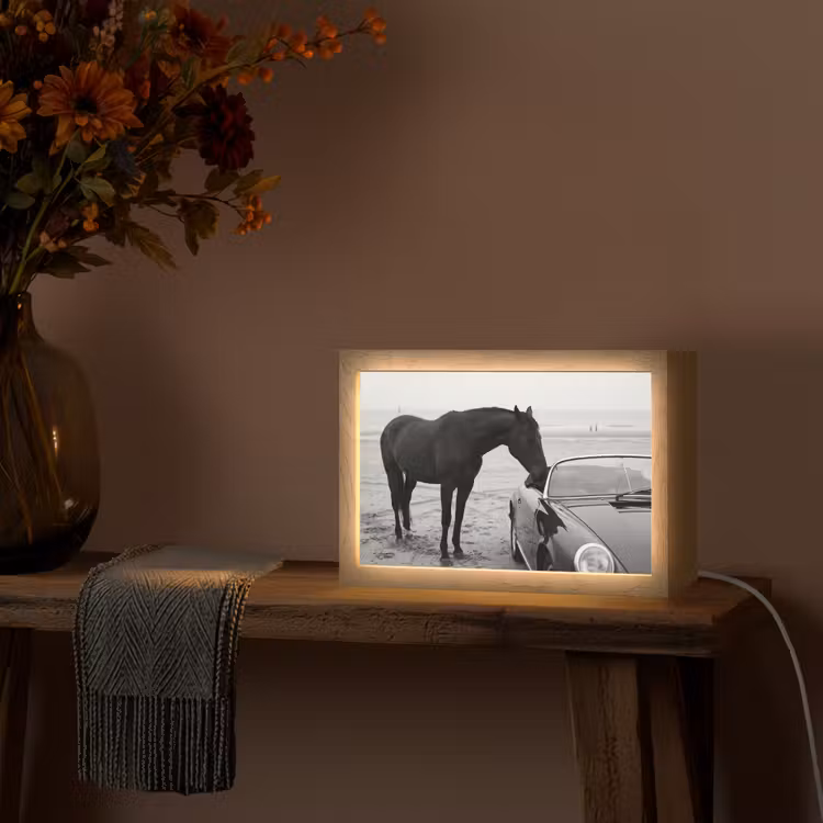 Paard - Auto - Zwart - Wit Light Box met kabel (Tafellamp) klein -sfeer4