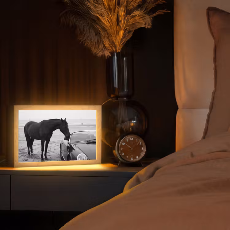 Paard - Auto - Zwart - Wit Light Box met kabel (Tafellamp) klein -sfeer1