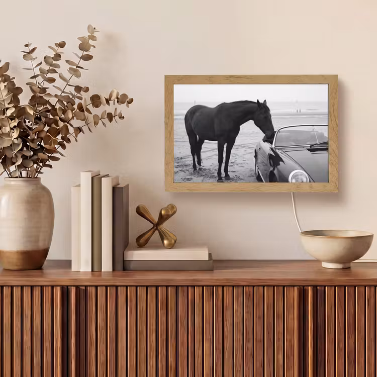 Paard - Auto - Zwart - Wit Light Box met kabel (Tafellamp) klein -sfeer2
