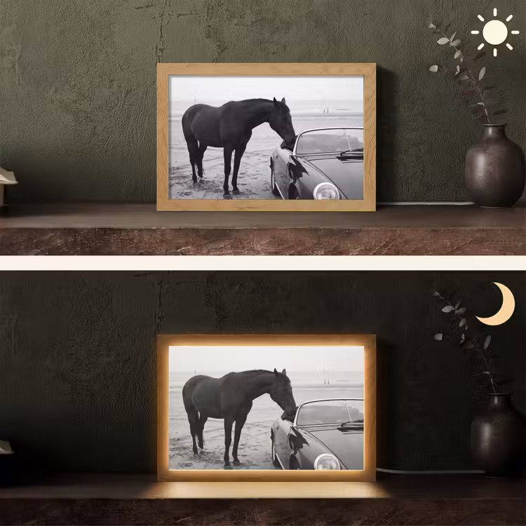 Paard - Auto - Zwart - Wit Light Box met kabel (Tafellamp) klein -sfeer3