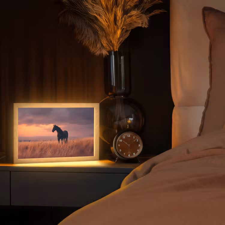 Paard - Wolken - Open veld Light Box met kabel (Tafellamp) klein -sfeer1