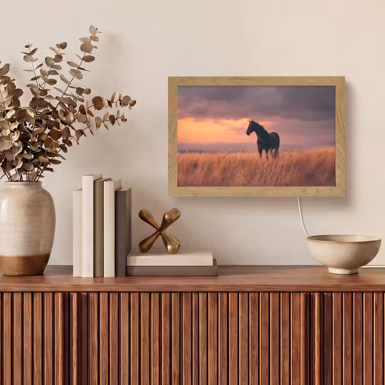 Paard - Wolken - Open veld Light Box met kabel (Tafellamp) klein -sfeer2