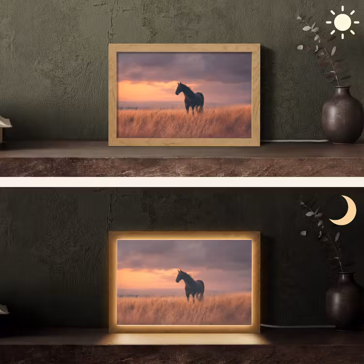 Paard - Wolken - Open veld Light Box met kabel (Tafellamp) klein -sfeer3