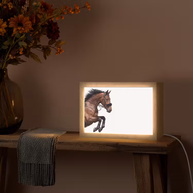 Paard - Springen - Modern Light Box met kabel (Tafellamp) klein -sfeer4