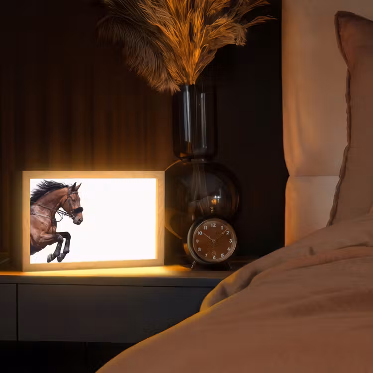 Paard - Springen - Modern Light Box met kabel (Tafellamp) klein -sfeer1